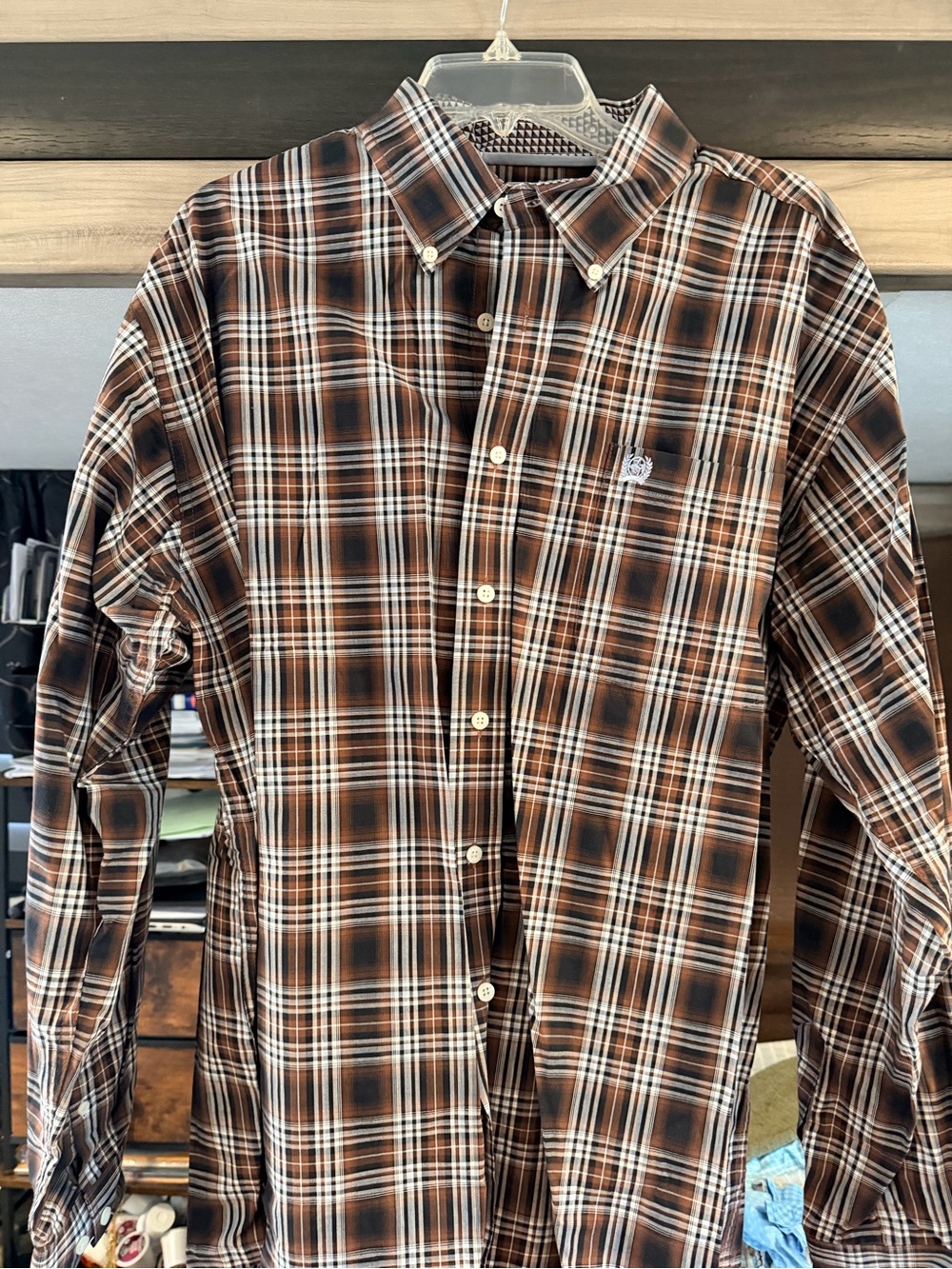 Cinch Men's Brown and White Plaid Button-Down LS Shirt